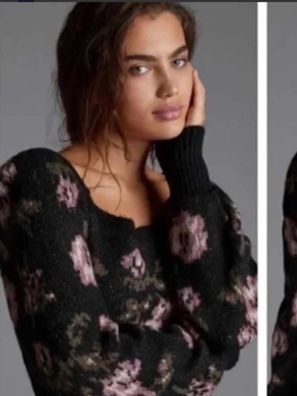 Anthropologie Floral Puff Sleeve Knit Sweater M
